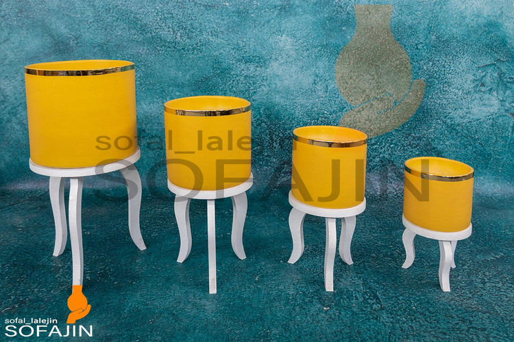 گلدان سرامیکی چهارتایی استوانه سفید و رنگ مات مناسب انواع گل و گیاه
