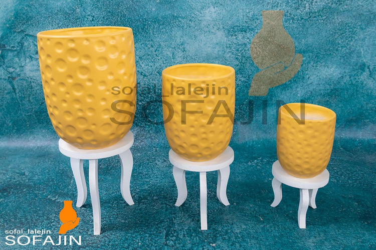 گلدان سرامیکی حبابی سه تایی سفید و رنگ مات مناسب انواع گل و گیاه