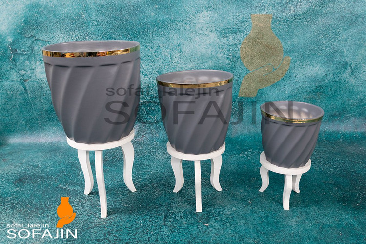 گلدان سرامیکی پیچی سه تایی سفید و رنگ مات مناسب انواع گل و گیاه